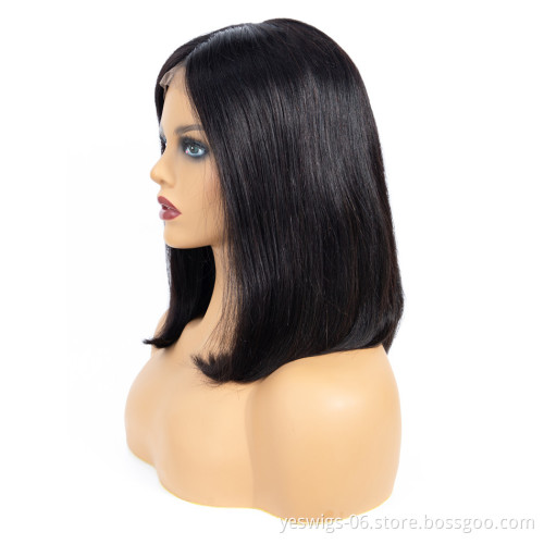 Fashion Design 8 Inch Cambodian Human Hair Lace Front Closure Short Bob Wig Wholesale Straight Human Hair Bob Cambodian Wigs